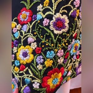 One of a kind vintage 60’s embroidered raffia flowers black dress Wednesday